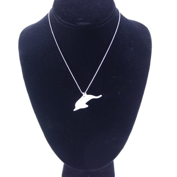 Hand Carved Dolphin Sterling Silver Necklace, 16 inch - Picture 2 of 6